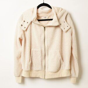 Ivory Sherpa Zip-Up Hoodie Size Medium